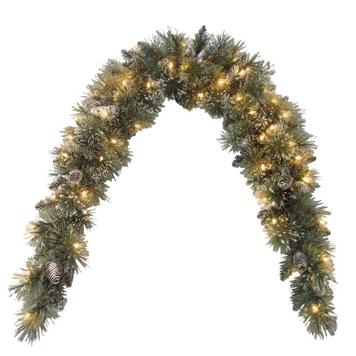 The Holiday Aisle® 6 ft. Glittery Bristle Pine Mantel Swag with Clear